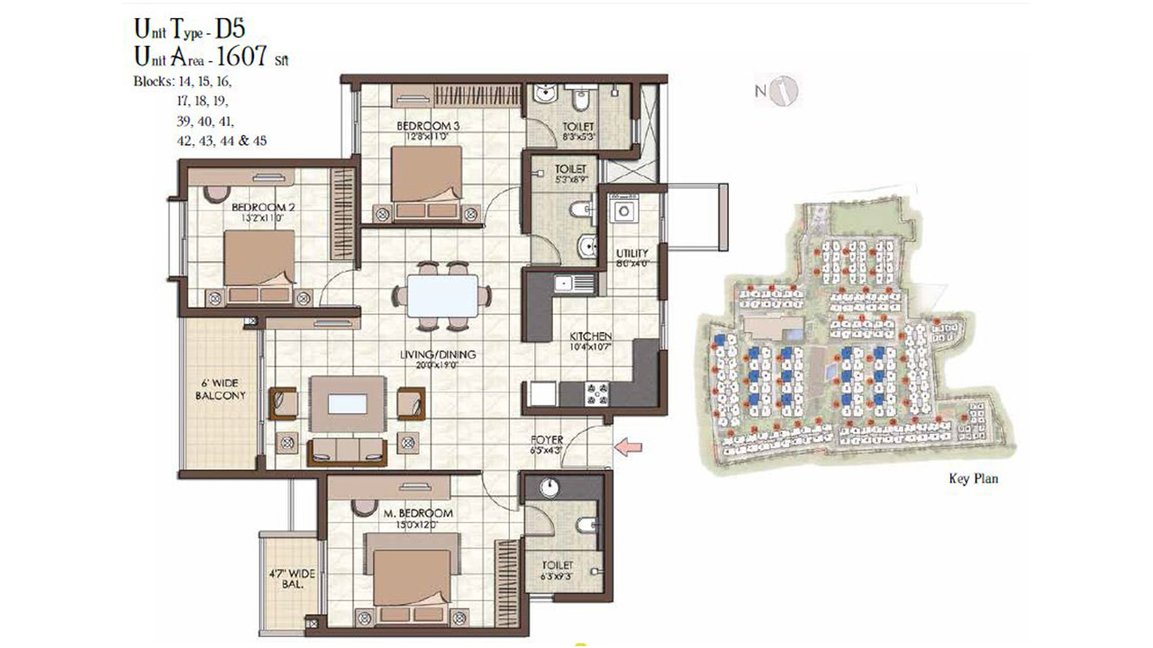 floorplan unit_type D5_1607sft - Prestige Kew Gardens